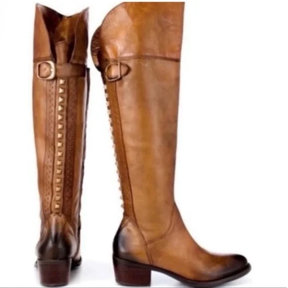 VINCE CAMUTO Knee High Distressed Leather Studded Boots - Picture 2 of 16